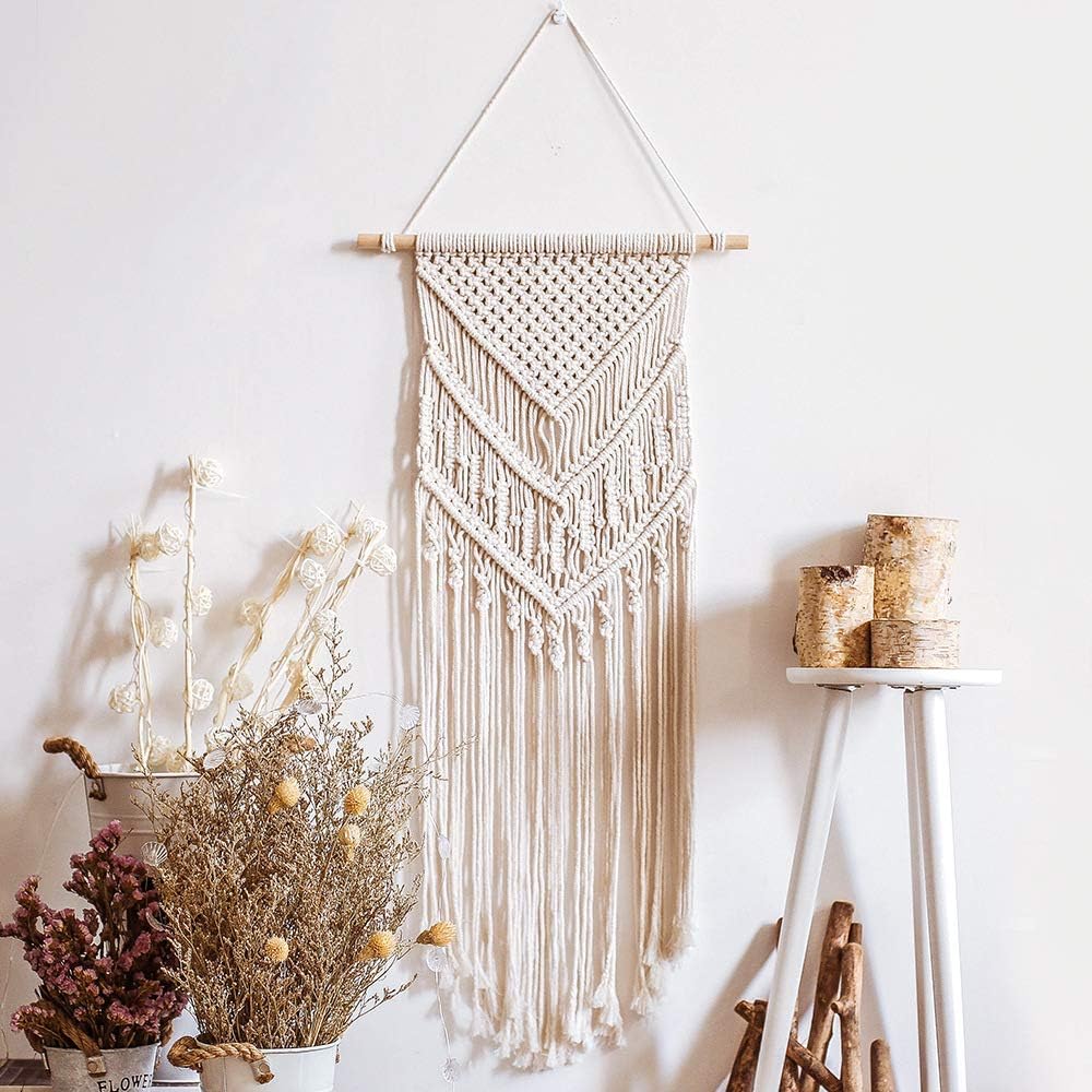 Niustyle Macrame Wall Hanging Bohemian Handmade Woven Wall Decor Home Decoration for Baby Nursery Gallery Apartment Bedroom Living Room (15.7 X 31