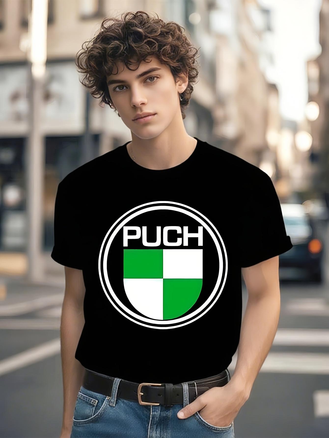 Puch Logo - Black with Green Shield Design T-shirt L