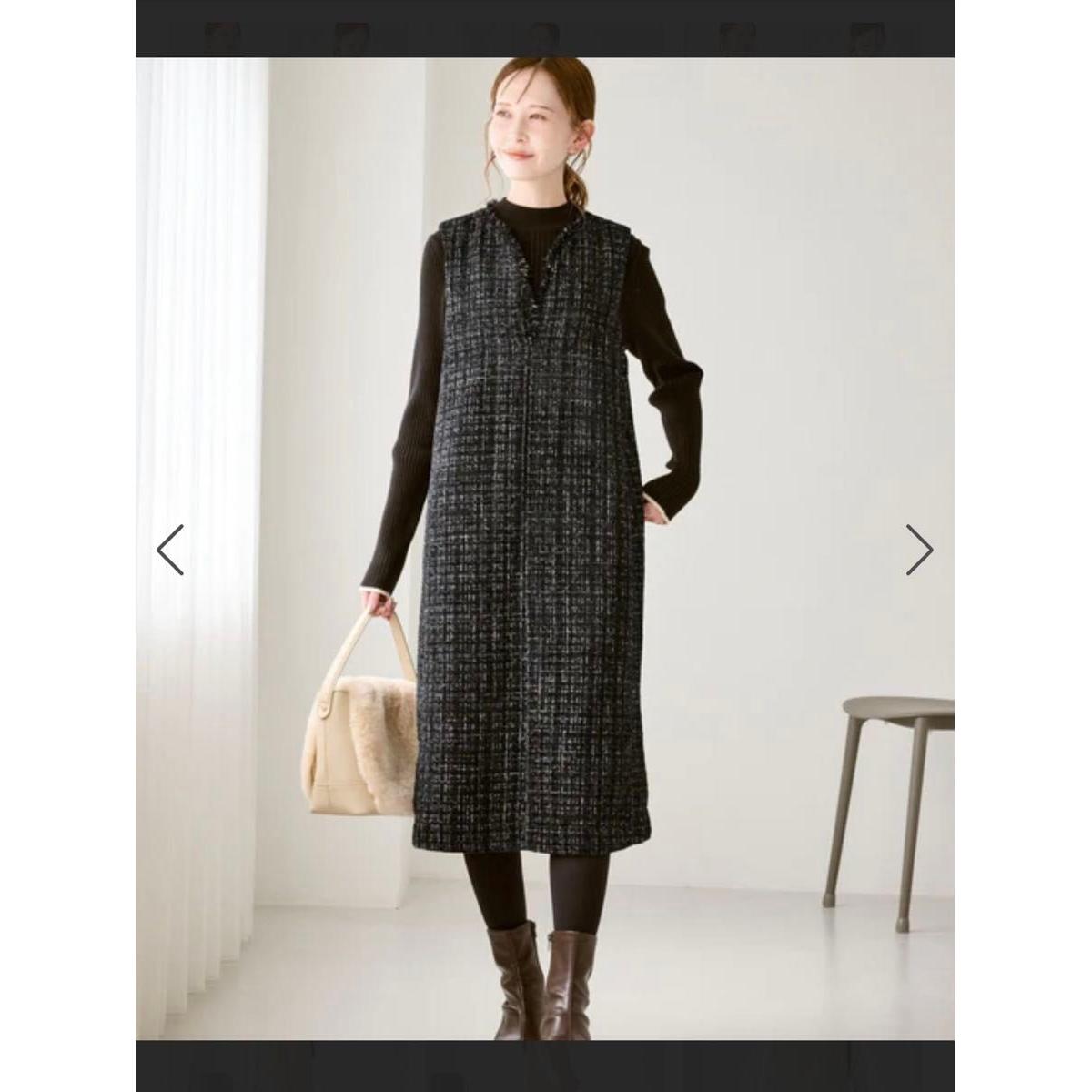 ROPE PICNIC Key neck tweed jumper skirt dress MT