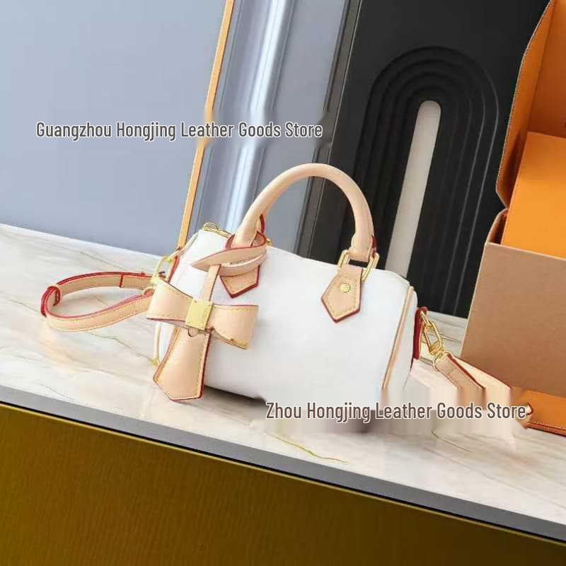 2025 White Sancai Cowhide Bowknot Crossbody & Shoulder Bag