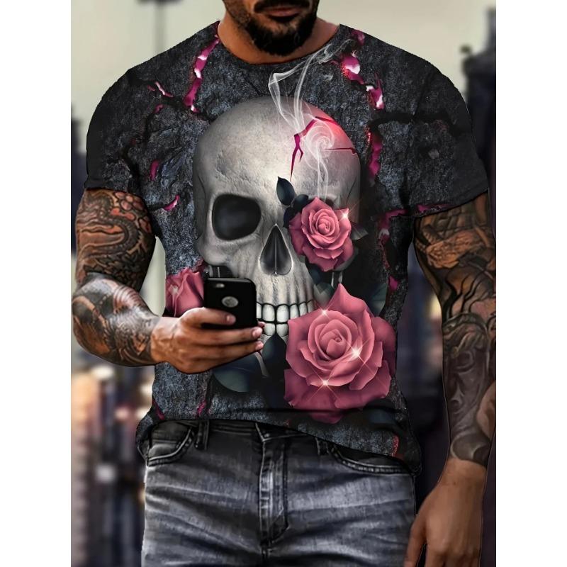 Men's T-shirt 3d Gold Skull Print Men's Tops Casual Short-sleeved Simple T-shirt Summer Round Neck T-shirt