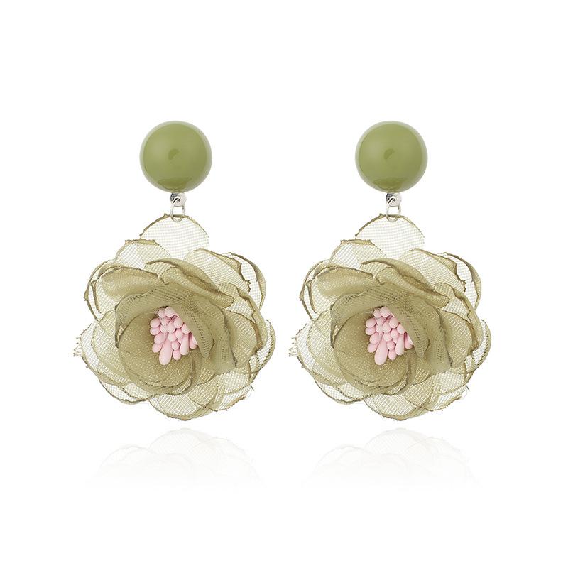 European and American handmade lace flower earrings ins new simple and fashionable mesh petal earrings