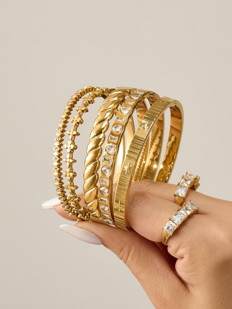 Elegant Dames Volledig Diamanten Armband in 18K Verguld Roestvrij Staal – Veerkrachtig, High-End Ontwerp