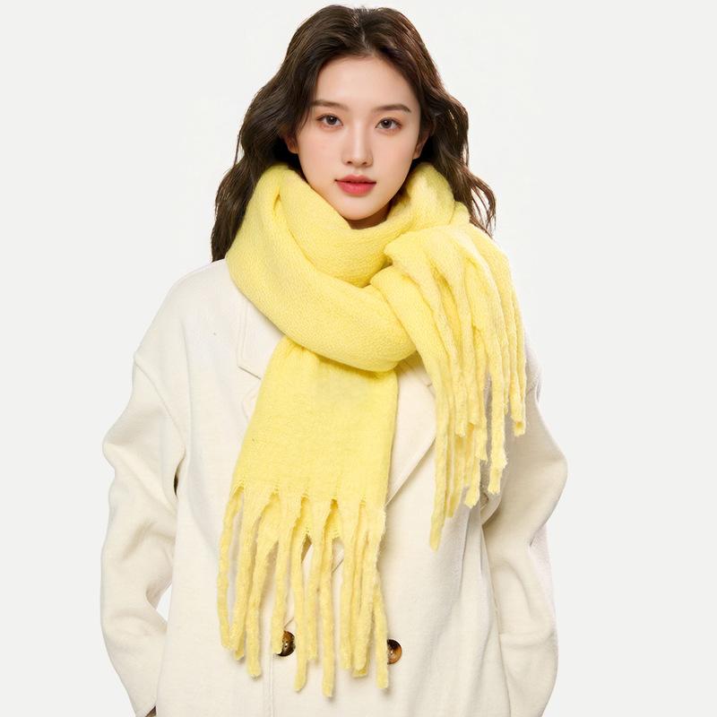 Winter New Mohair Women Scarf Girls Female Warm Thickened Solid Long Scarves Soft Coarse Braid Tassel Shawl Retro Wrap Shawls