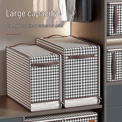 Houndstooth Clothes Storage Bags: Foldable Quilt Box with Lid for Moving & Organizing