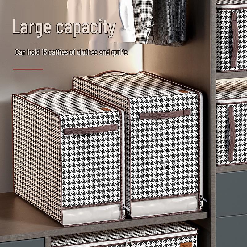 Houndstooth Clothes Storage Bags: Foldable Quilt Box with Lid for Moving & Organizing