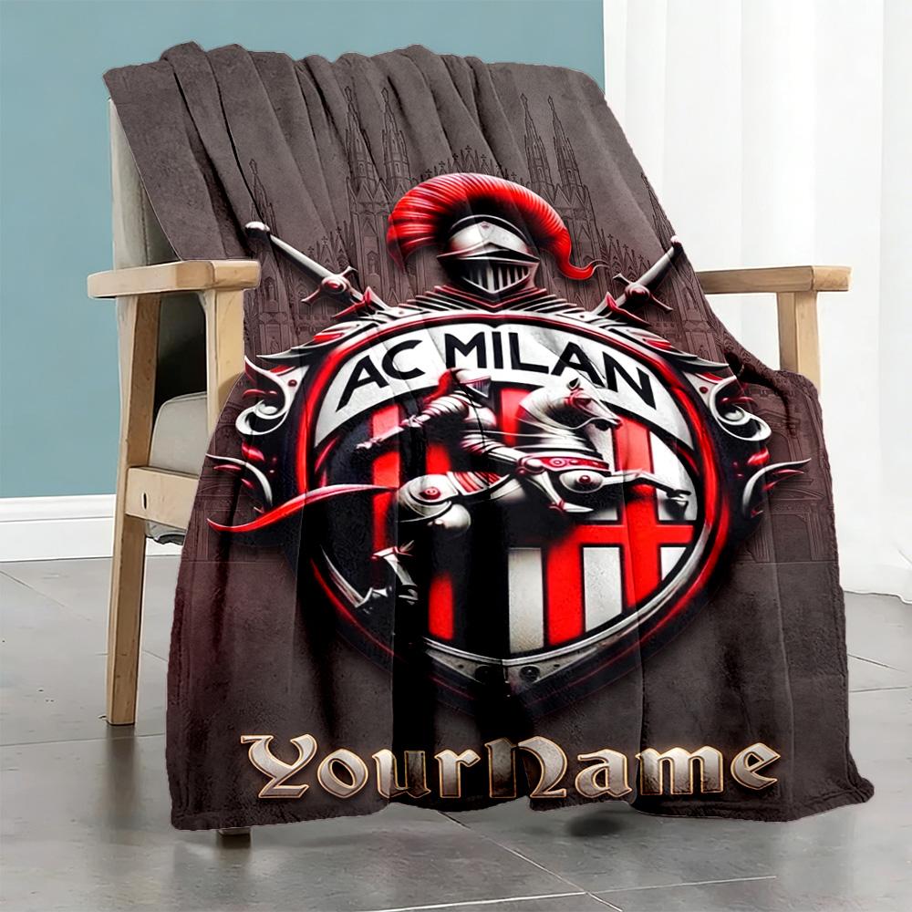 Ac Milan Personalized Name Blanket Multi-purpose Customizable Blanket Warmthful Decor Throw For Sofa Chair Office Couch All-Season Use