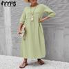 Women's Fashion Summer Spring Solid Color Print Short Sleeve O-Neck Loose Waistline Casual Dresses