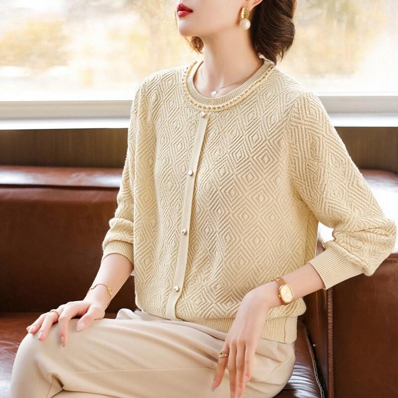 Elegant Middle-Aged Women s Knitted Long-Sleeve Top L