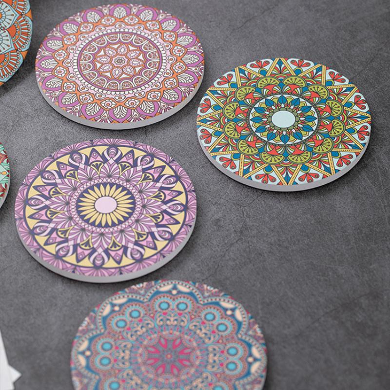 Bohemia Vintage Coasters Heat-insulated Ceramic RoundHousehold Retro Anti-scalding Tea Mat Kitchen Tableware Mat Accessories