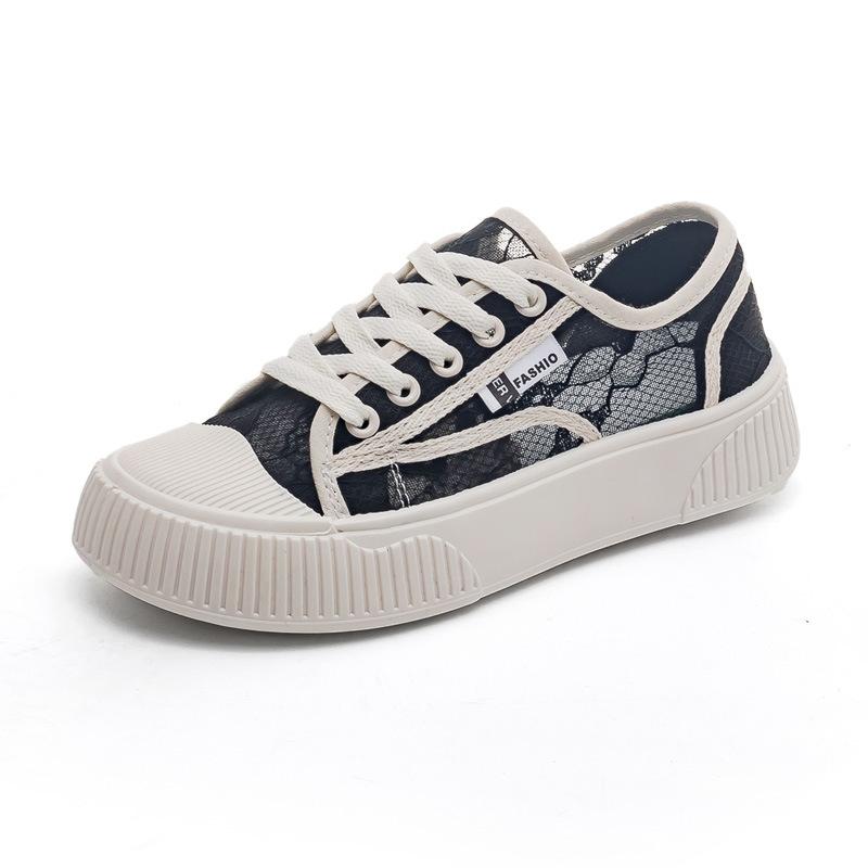 Spring and summer lace mesh breathable women's shoes new versatile canvas shoes board shoes soft sole women's shoes