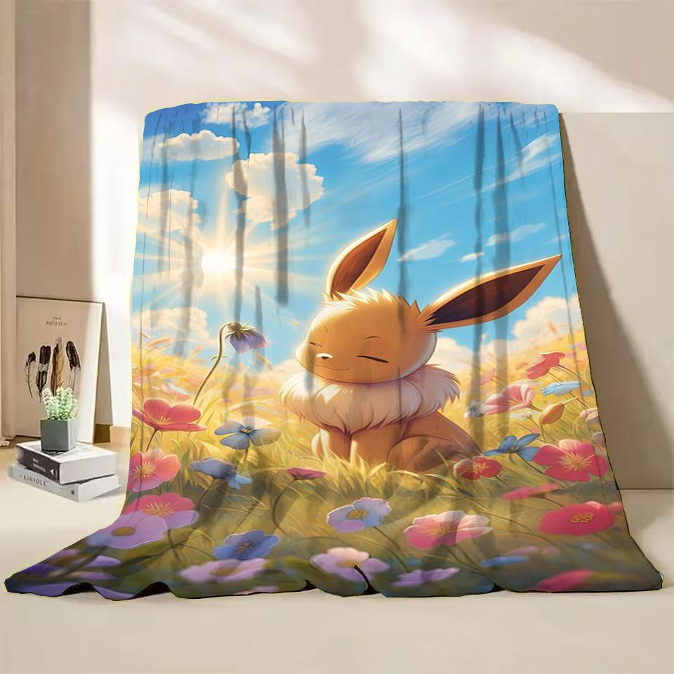 Pokémon Evoli Flanell-Kuscheldecke für Bett Sofa Zuhause Schlafzimmer Büro Reisen Kinder-Überwurfdecke Kinder Winter Warm Weich Geschenke