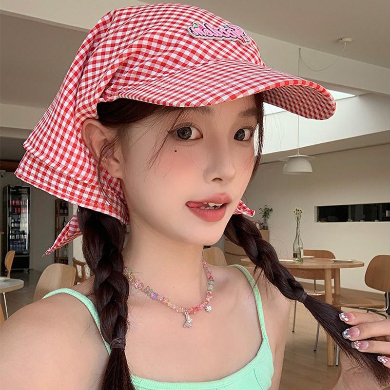 Women's Sunshade Hats Plaid Simple Sweet Personality Fashion Trendy Korean Style Versatile Headwears Outdoor Beach Head Scarfs