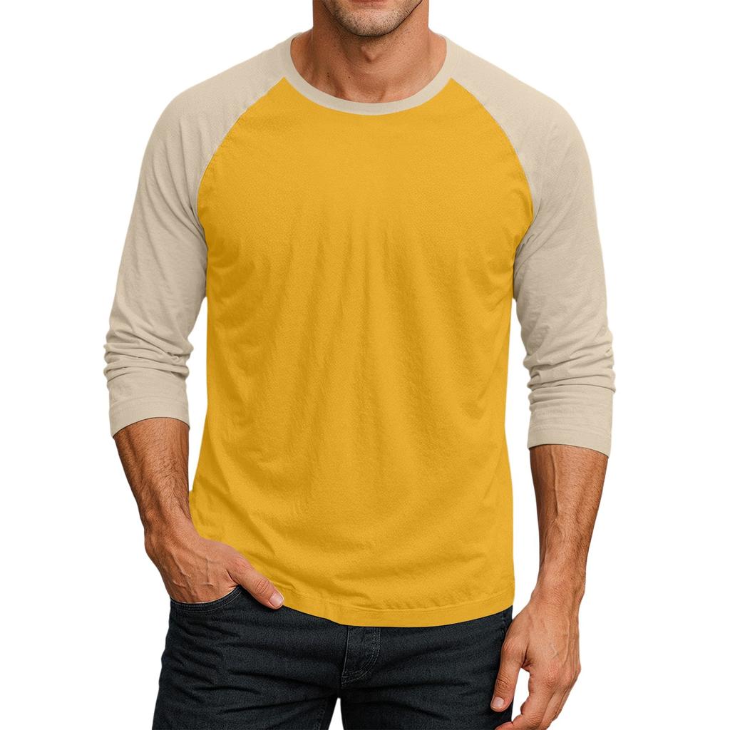 Men's Round Neck Contrast Color Raglan Three-quarter Sleeve Top T-shirt