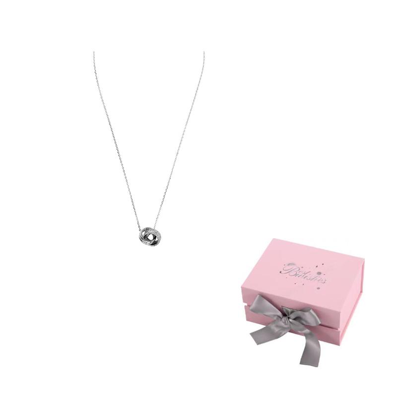 Swarovski Hyperbola Rhodium plated Necklaces Womens Silver F ( Fits All)-Pink bow gift box серебряный