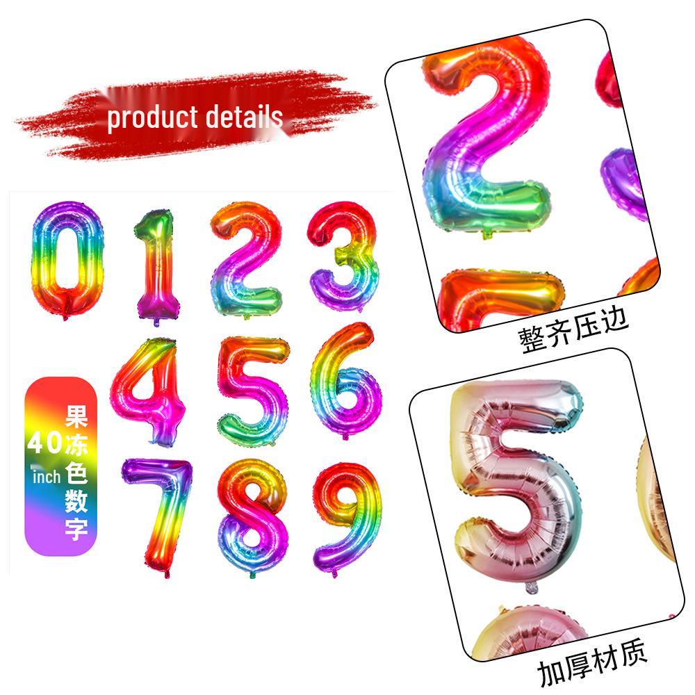 40" Rainbow Gradient Aluminum Foil Number Balloon Birthday Decoration Ornaments for Kids, Helium-Compatible