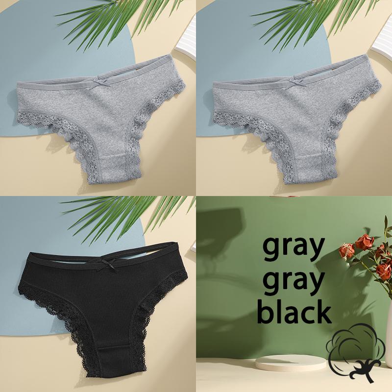 FINETOO 3PCS/Set Cotton Briefs Women Mid Waist Panties Sexy Underwear Ladies Lingere Straps Bow Panties Underware Comfortable Womens