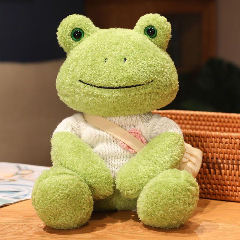 25CM Dressed Mung Bean Frog Plush Toy Cure Happy Comfort Doll Sleeping Pillow Bestie Child's Birthday Gift Photo Ornaments