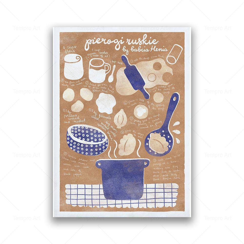 Ramen,Kimchi,Preserved Lemons,Hummus,Sourdough Bread,Pierogi Ruskie,Nasi Goreng Food Illustrate Recipe Kitchen Poster Wall Decor