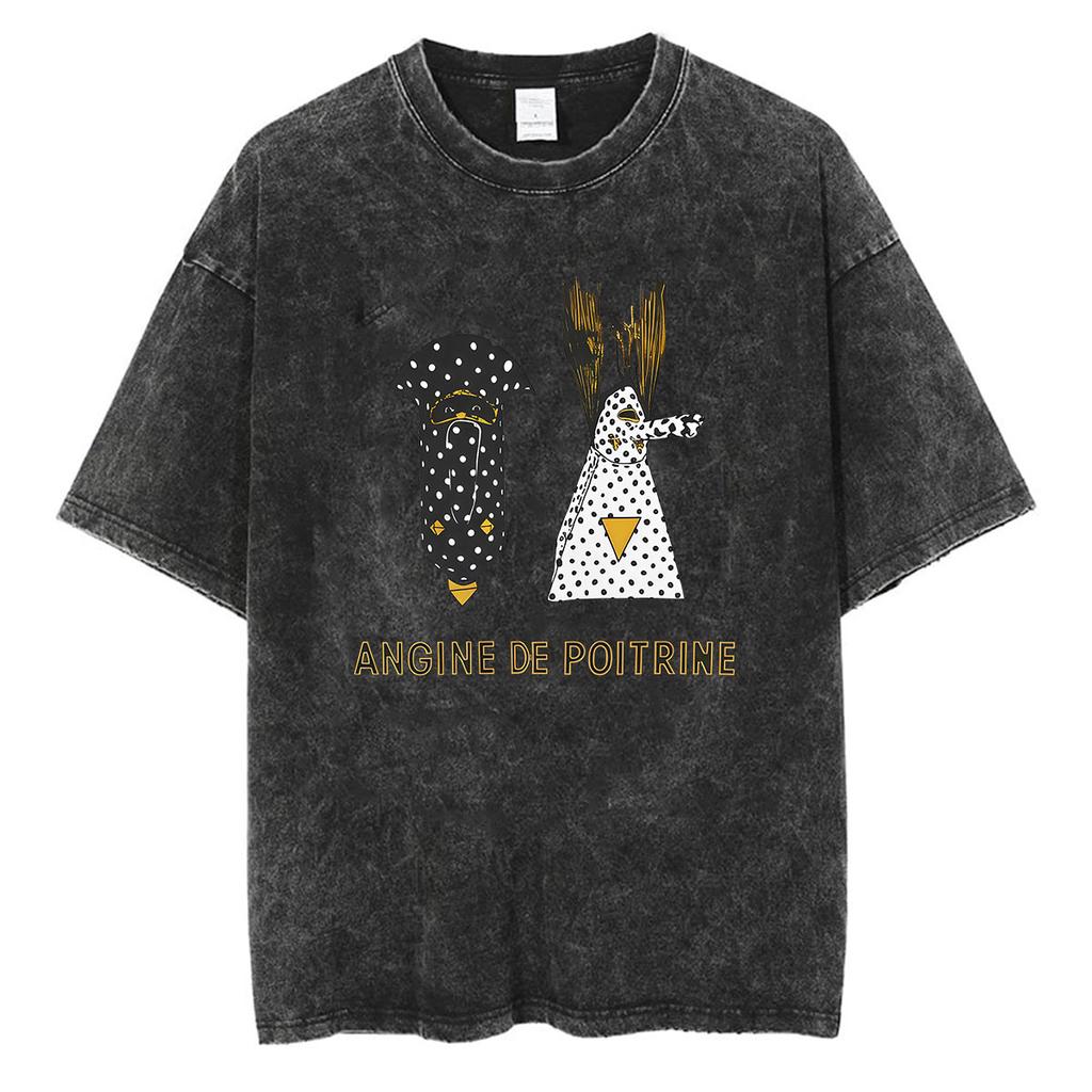 Rock Band Angine De Poitrine Vintage Washed T Shirts Mens Women Fashion Gothic Short Sleeve Tshirt Punk Hip Hop Clothing Tees