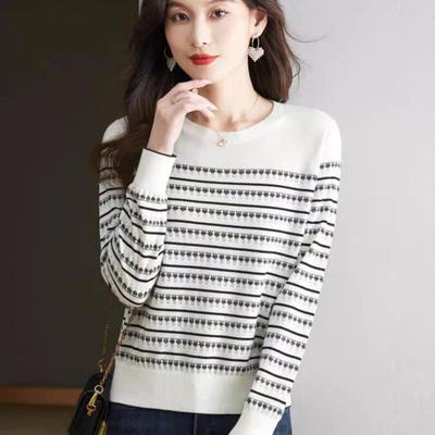 Gestreifter Strickpullover Damen Herbstoberteil Herbst und Winter Innenpullover Unterziehpullover Wollstrickpullover