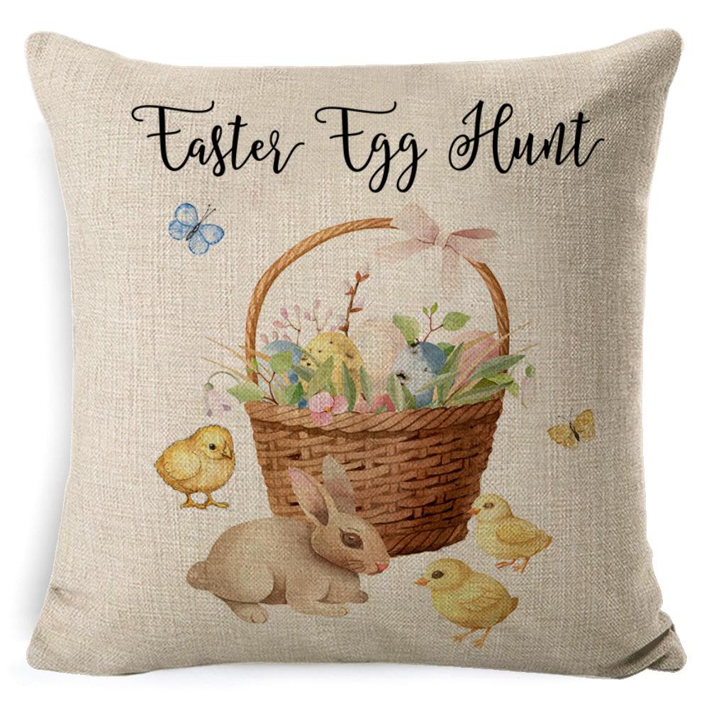 Cartoon Easter Pillow Cover Linen Watercolor Bunny Egg Home Sofa Cushion Cover