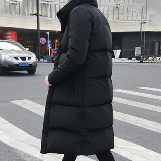 Men Jacket Hooded Solid Color Long Sleeve Coldproof Winter Thicken Cotton Padded