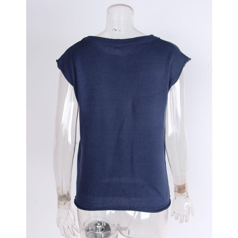 Women's Fall and Winter Solid Color Knit Casual Short-sleeved Sweater