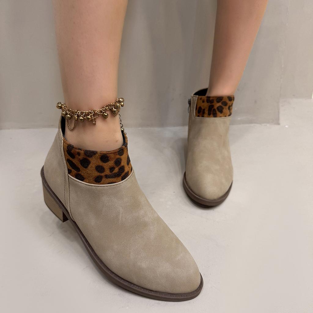 Autumn Women Leopard Print Suede Ankle Boots Fashion Round Toe Women Sexy Leopard Print Slip-on Warm Ankle Boots Botas Mujer