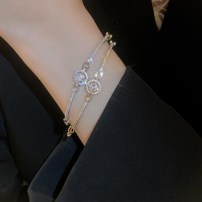 Light Luxury Sparkling Adjustable Zircon Bracelets High Quality  All-Match Bangle For Women Wedding Jewelry Birthday Gift