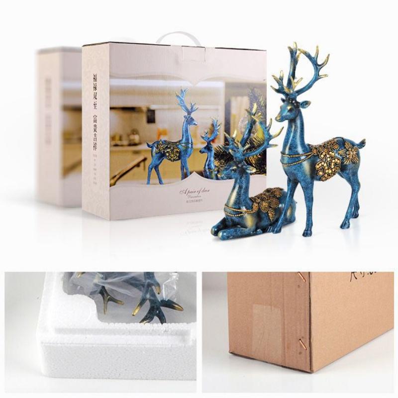 2pcs/set Reindeer Resin Figurines Ornaments Couple Deer Sculpture for Living Room Bookshelf Bedroom Wine Cabinet Decoration