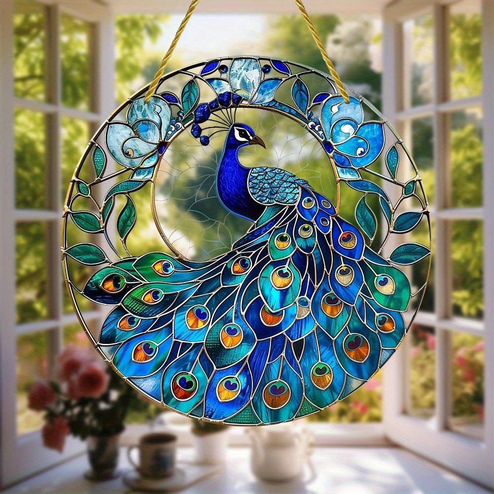 Peacock Sun Catcher. Dyed window hanging, a lovely gift for ladies & holiday decor.