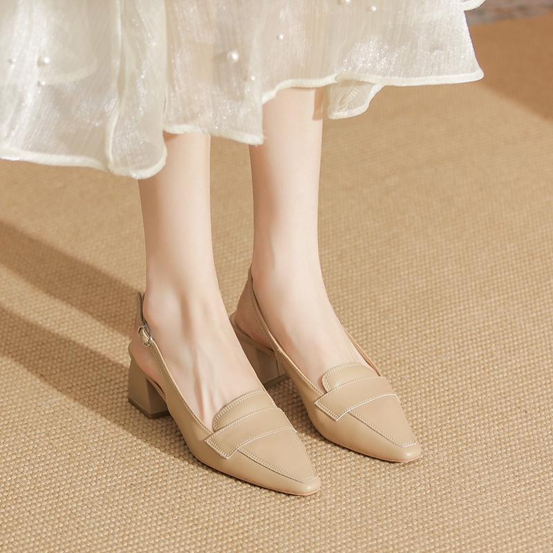 

Новые кожаные туфли-лодочки с острым носком, с сумкой, сандалии на толстом каблуке средней высоты, с ремешком на подъеме и ремешком сзади, туфли на высоком каблуке для женщин, лето 39