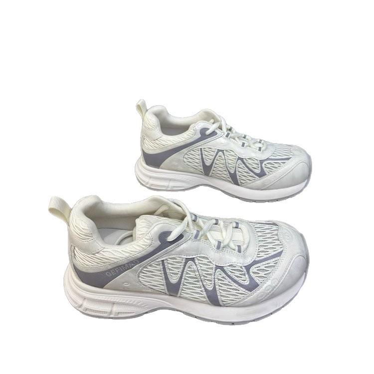 Leather Platform Sneakers Women's 2025 Summer New Mesh Breathable and Lightweight Outdoor Mountaineering Running Dad Shoes