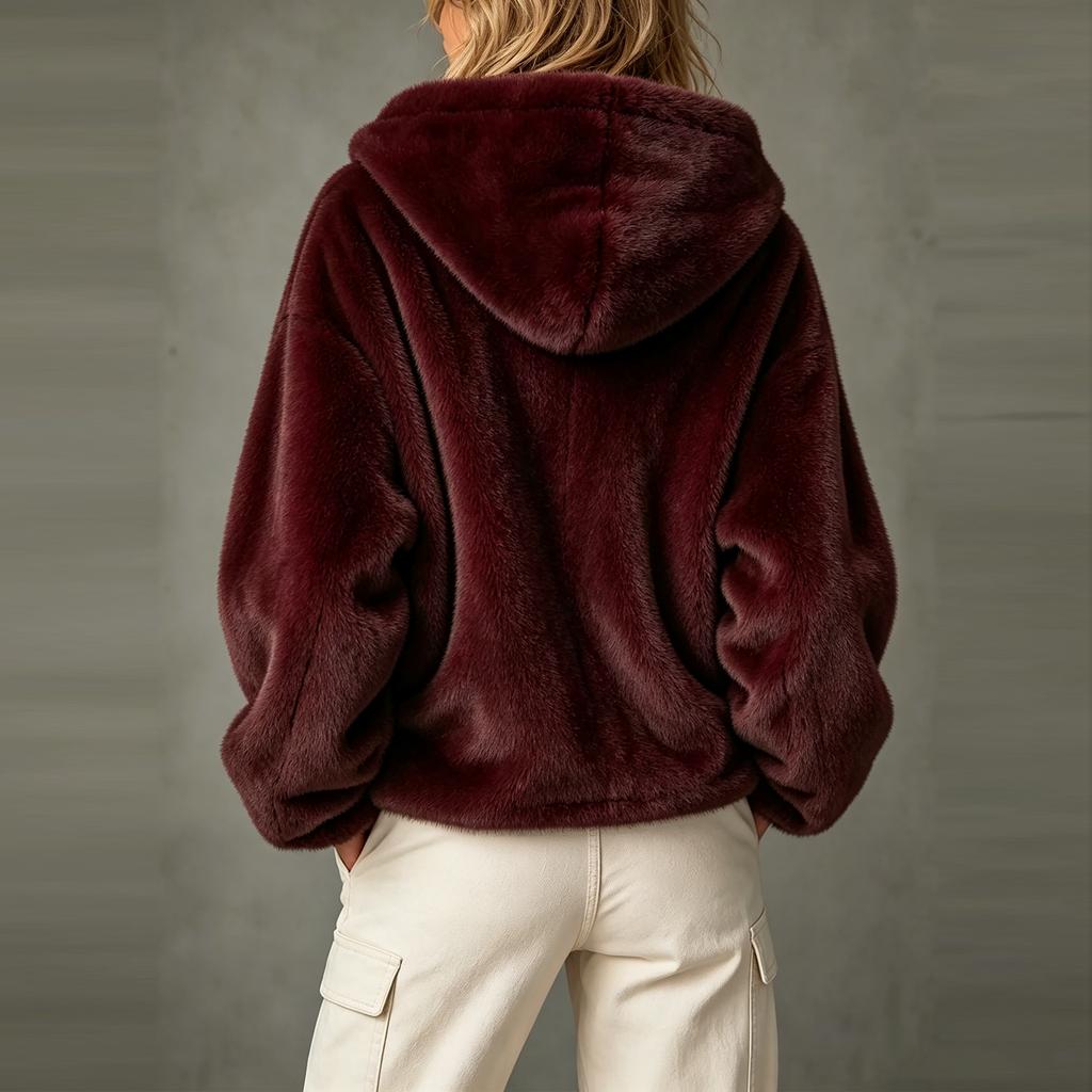 Women's Hooded Zip-Up Coat, Winter Casual Outerwear Jacket for Daily Wear