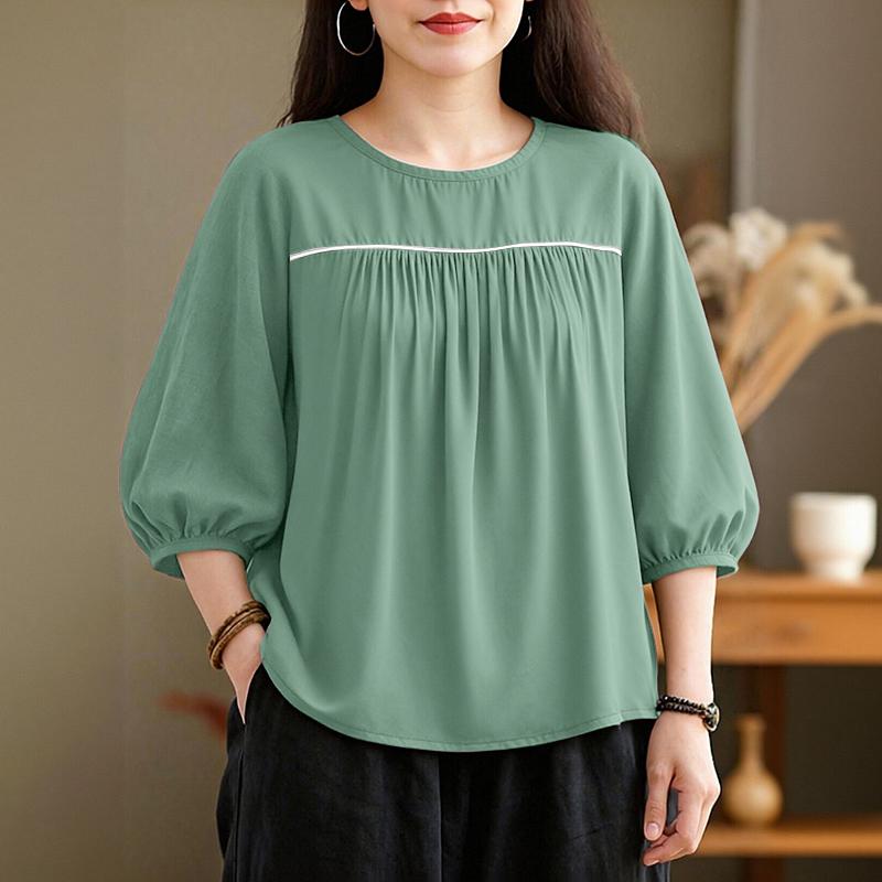 ZANZEA Women Casual Round Neck Loose Half Sleeve Blouse