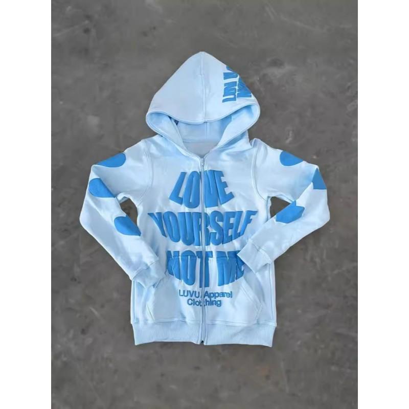 Unisex Oversized Hooded Sweatshirt With 3D Digital Print Streetwear Vintage Style Long Sleeve Zipper Front