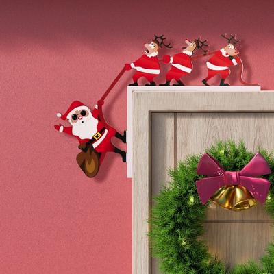 Santa Claus Door Frame Decoration Paper Versatile Santa Claus Elk Sign Easy To Install Decorative Uses Christmas Decorative Sign