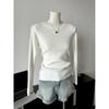 Simple and Versatile Slim-fitting Knitted Bottoming Shirt Women's Spring and Autumn Shoulder White Long-sleeved Shirt Basic Inner Top