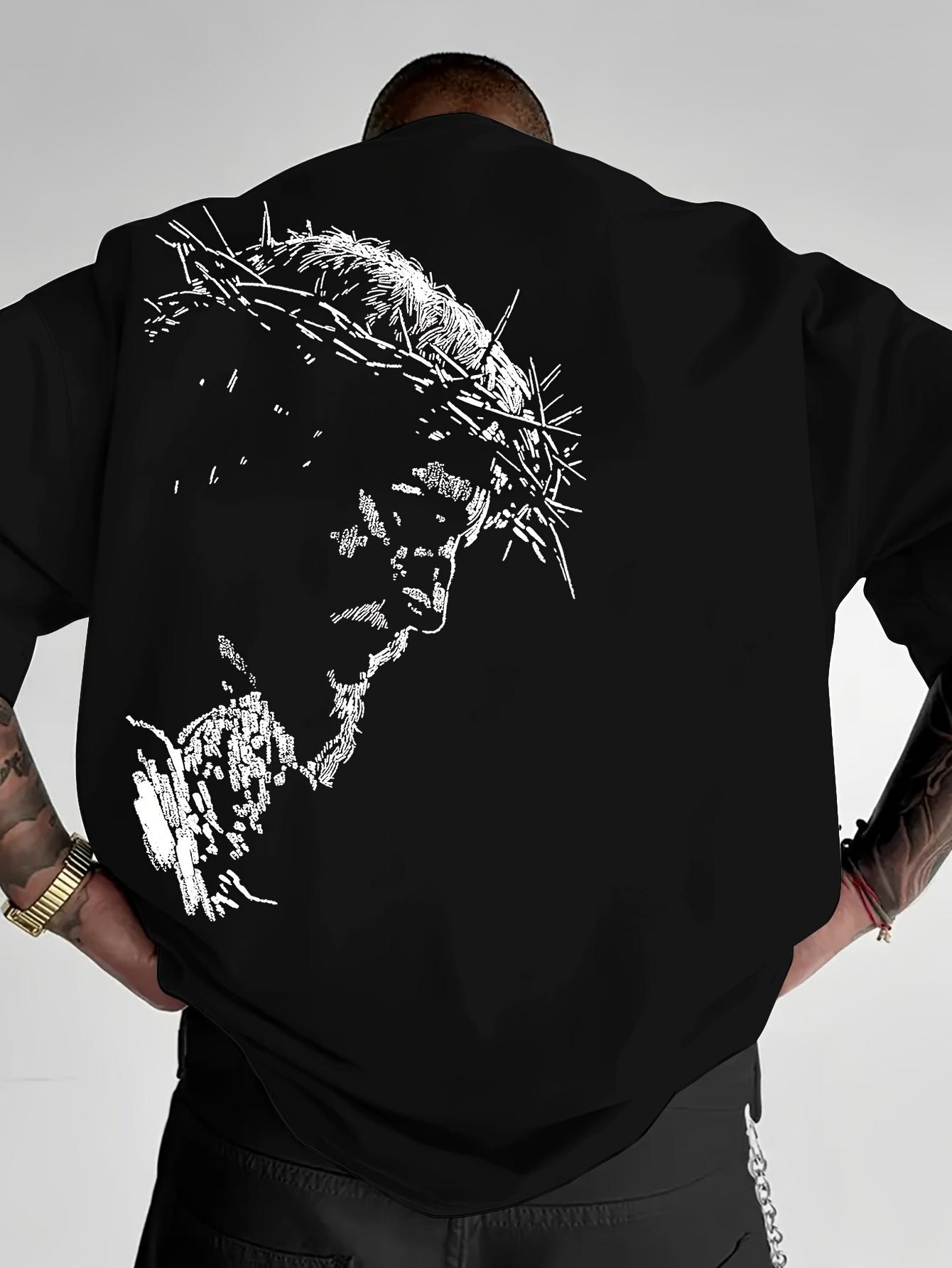Men s Jesus Head Print T-Shirt XL