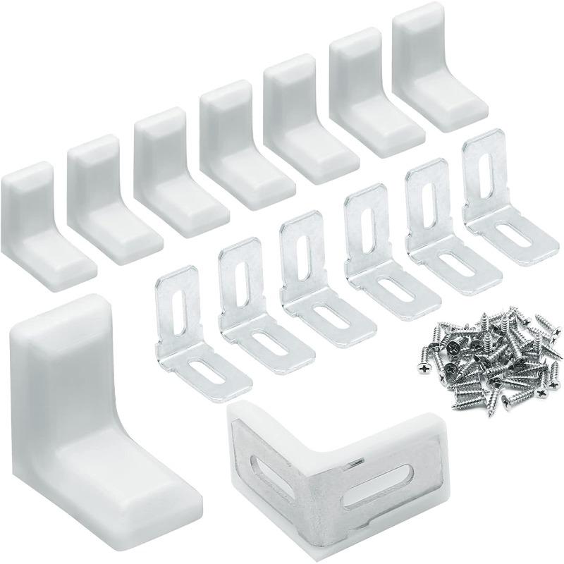 

40pcs White Plastic Right Angle Bracket L Brackets, Metal 90 Degree Corner Brace Corner Support for Wood Shelf Chair Cabinet Bo