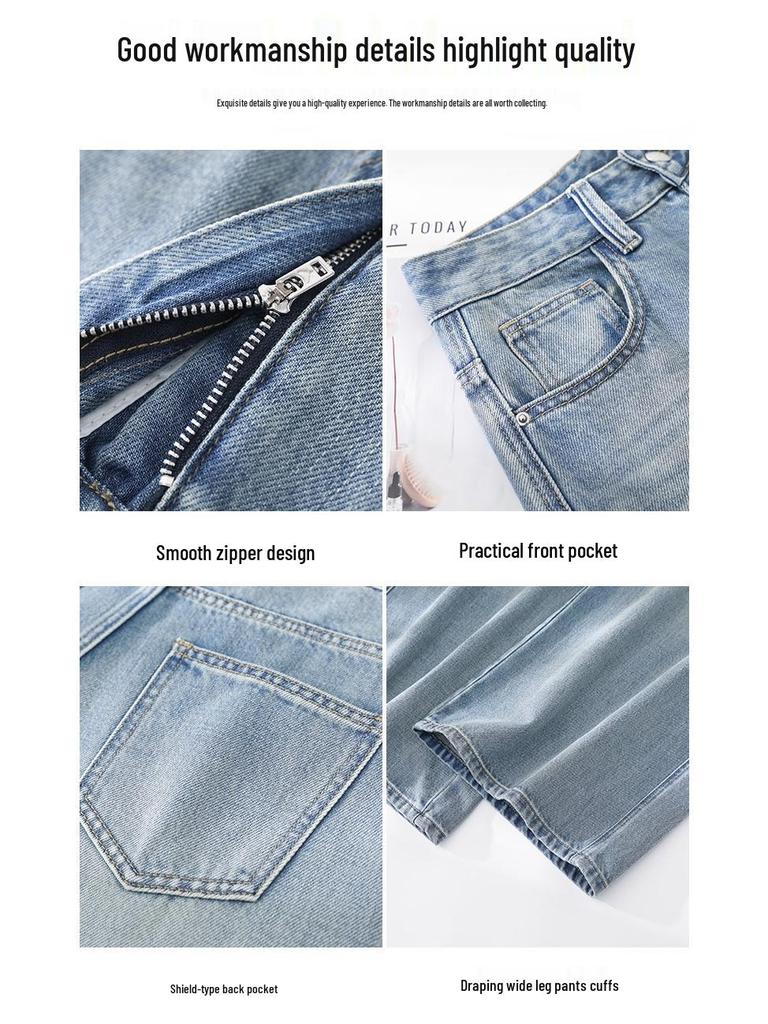 Autumn Women's Wide-Leg Jeans - Wrinkled Cat Whisker Design with Draped Look