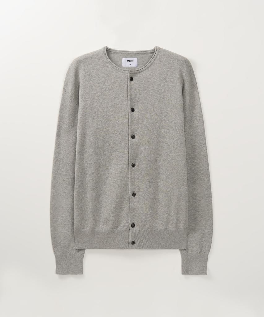 Toffee Cutoff Round Neck Cardigan (Grey)