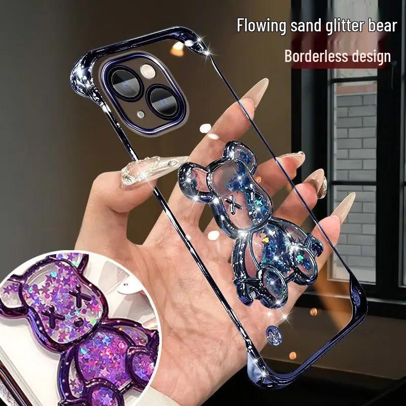 

Frameless Glitter Bear Hard Case with Lens Protector for Apple 16 Pro Max iPhone 15 Pro