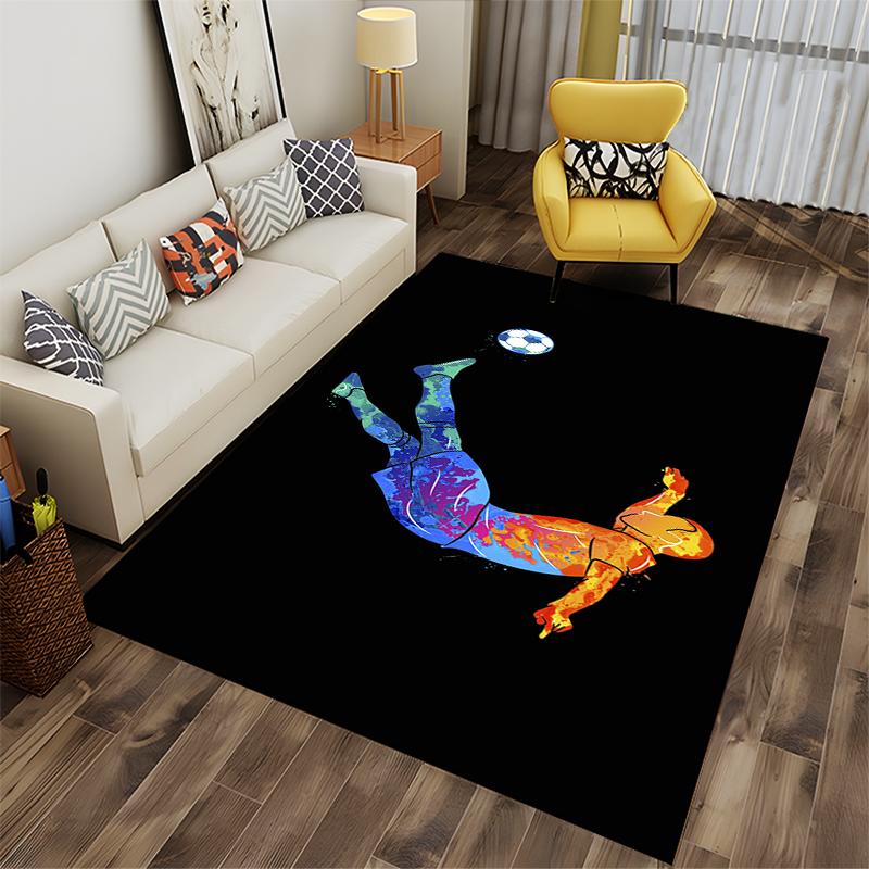 Colorful Football Player Illustration Rug - Non-slip rug suitable for living room and bedroom sofas