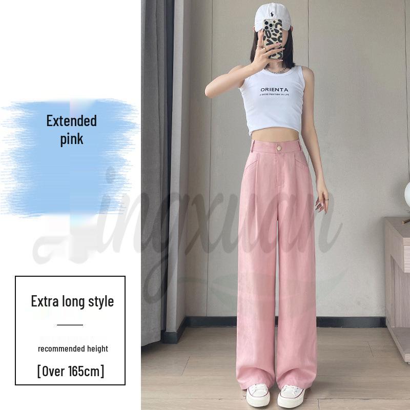 2026 Summer Women's High-Waisted Linen Wide-Leg Pants - Ice Silk Cotton Blend, Lightweight and Casual.