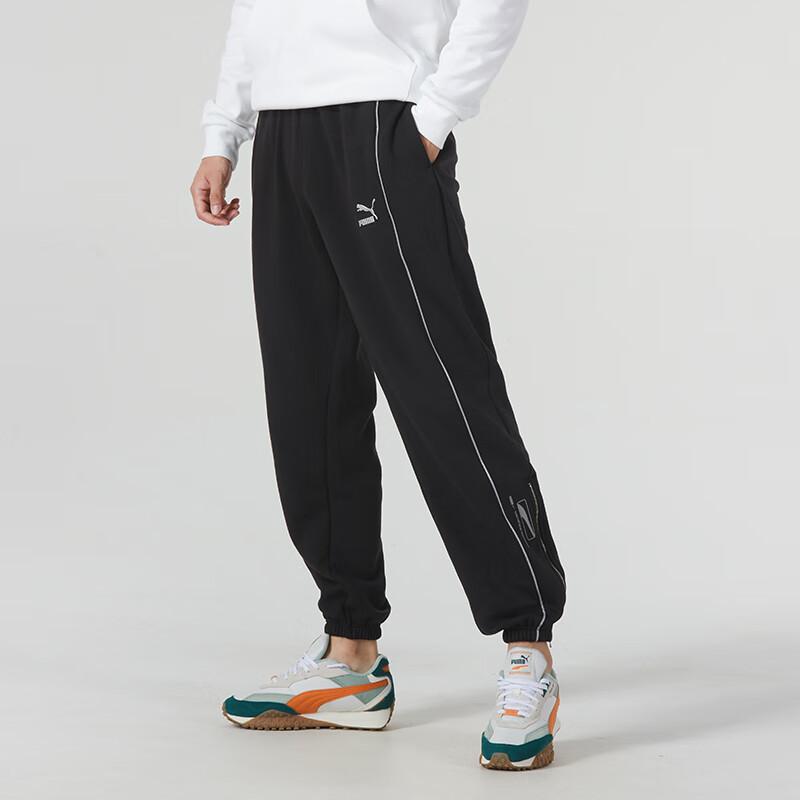 Puma Letter Print Cuffed Fleece Mid-Rise Casual Pants Unisex Bottoms Black 625079-01