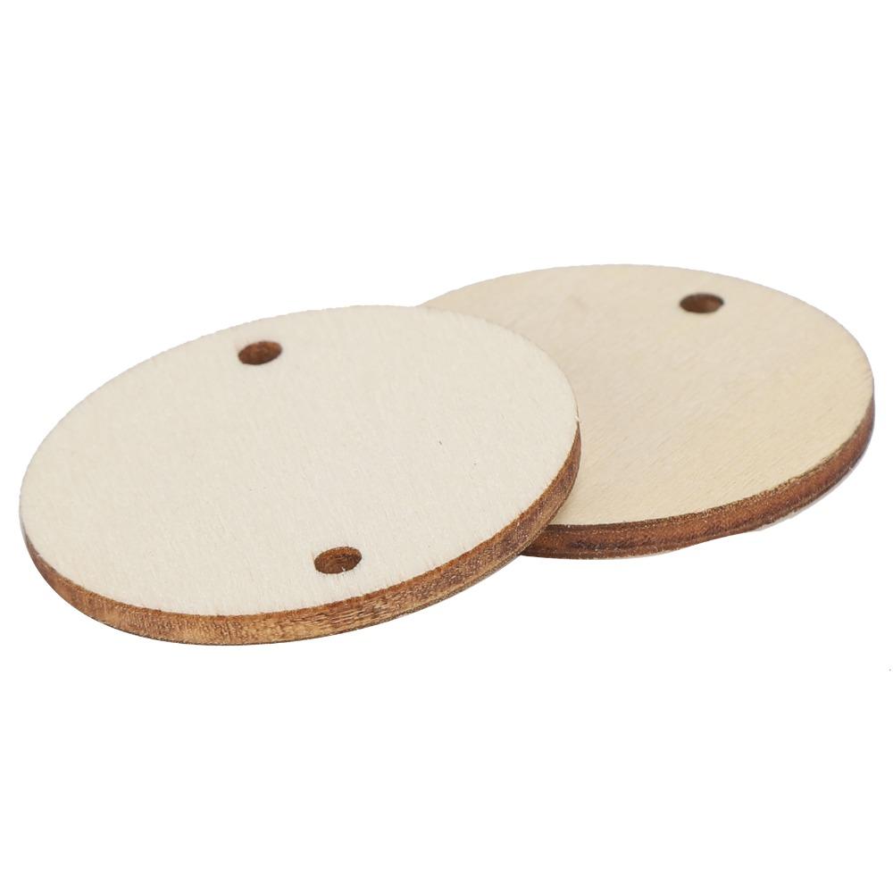 100pcs Wood Handmade DIY Unfinished Blank Wood Chips Round With Hole Wooden Pendants 3.5cm Round Wood Pieces Craft Decoration