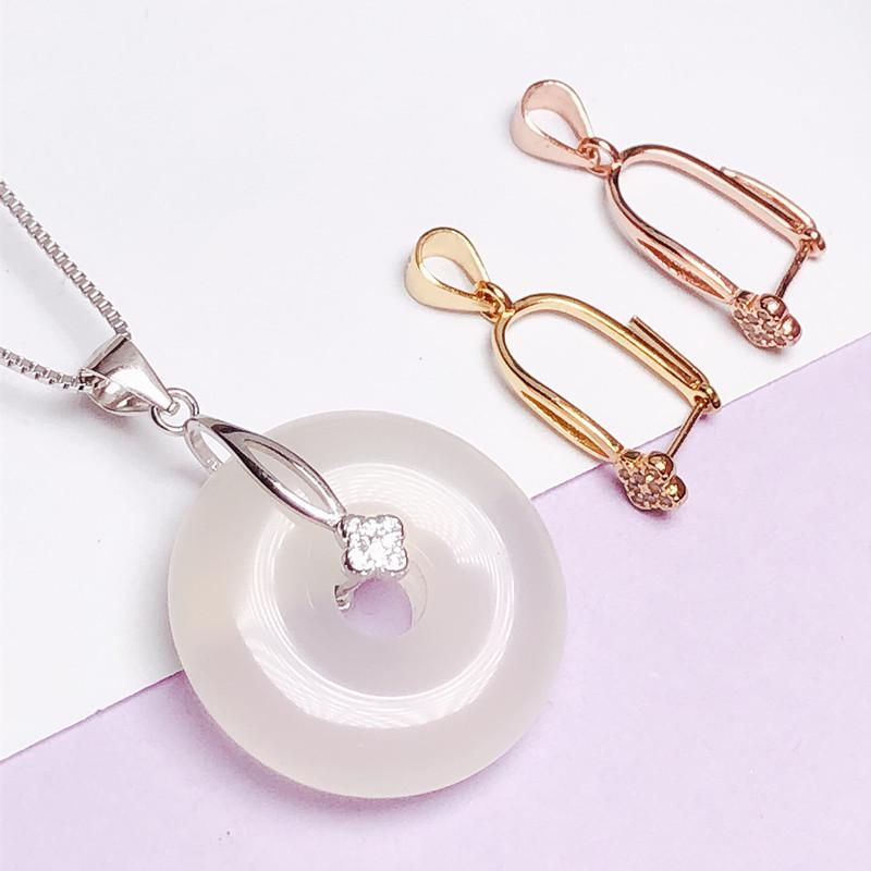 S925 Silver Amber Jasper Safety Clip Charm Pendant for Women
