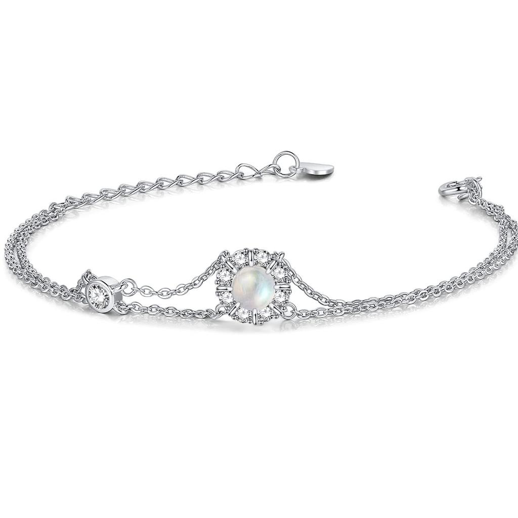 June Gift Wrapping Included Women's Bracelet, Moonstone, Birthstone, 2-Row, Flower, Silver, Female, Accessory, Birthday, Mother's Day, Christmas,